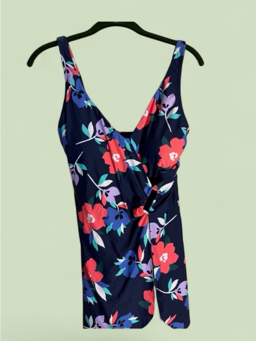 NWT Liz Claiborne Red, Blue and Purple Floral One Piece Swimdress Sz 10